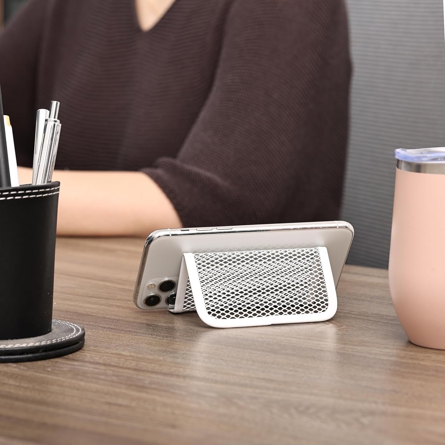 Mr. Pen- Metal Mesh Business Card Holders, 3 Pack, Black, Durable Stainless Steel Card Stand for Desk, Office, and Business Use, Straight, Flat and Smooth Design