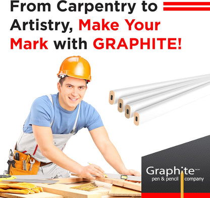 GRAPHITE Hard Lead Carpenter Pencils Bulk - (1) Pack of 12 Pieces Lumber Wooden Pencil #2 (HB) - Red