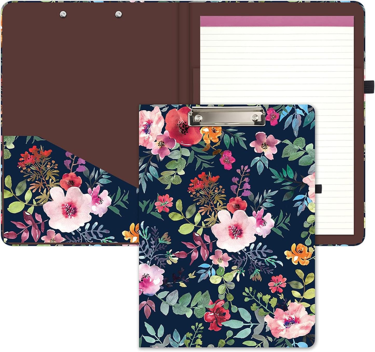 Hongri Clipboard Folio with Refillable Lined Notepad and Interior Storage Pocket for Students, Classroom, Office, Women, Man, Cute Custom Pattern, Size 12.8 x 9.2 in, Classic Flower
