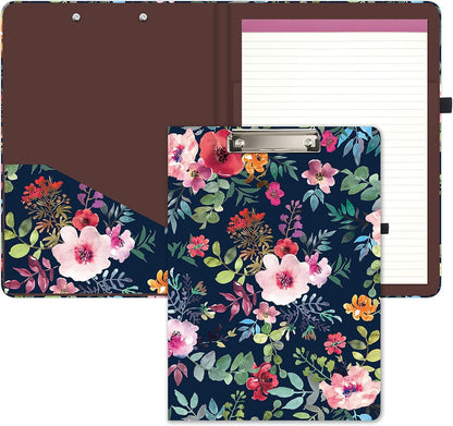 Hongri Clipboard Folio with Refillable Lined Notepad and Interior Storage Pocket for Students, Classroom, Office, Women, Man, Cute Custom Pattern, Size 12.8 x 9.2 in, Classic Flower