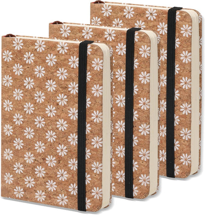 BOBO RABBIT 3 Pack Pocket Journal Notebooks Small Mini Notebook for Note Taking Little Compact A6 Size Hardcover Cork Notepads for School Office Traveler Diary, 3.7"x5.7", Total 600 Pages