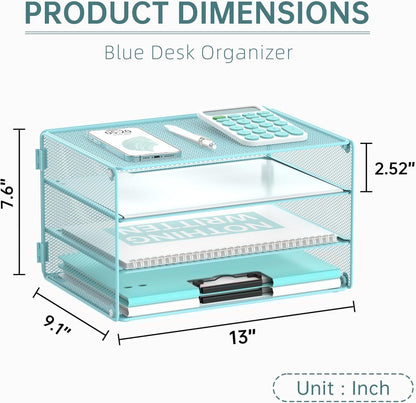 DALTACK 3 Tier Letter Tray Paper Organizer for Desk, Mesh Metal Desk File Organizer with Sliding Trays for Letter/A4 Paper, Mail, Bills & Folders, Black