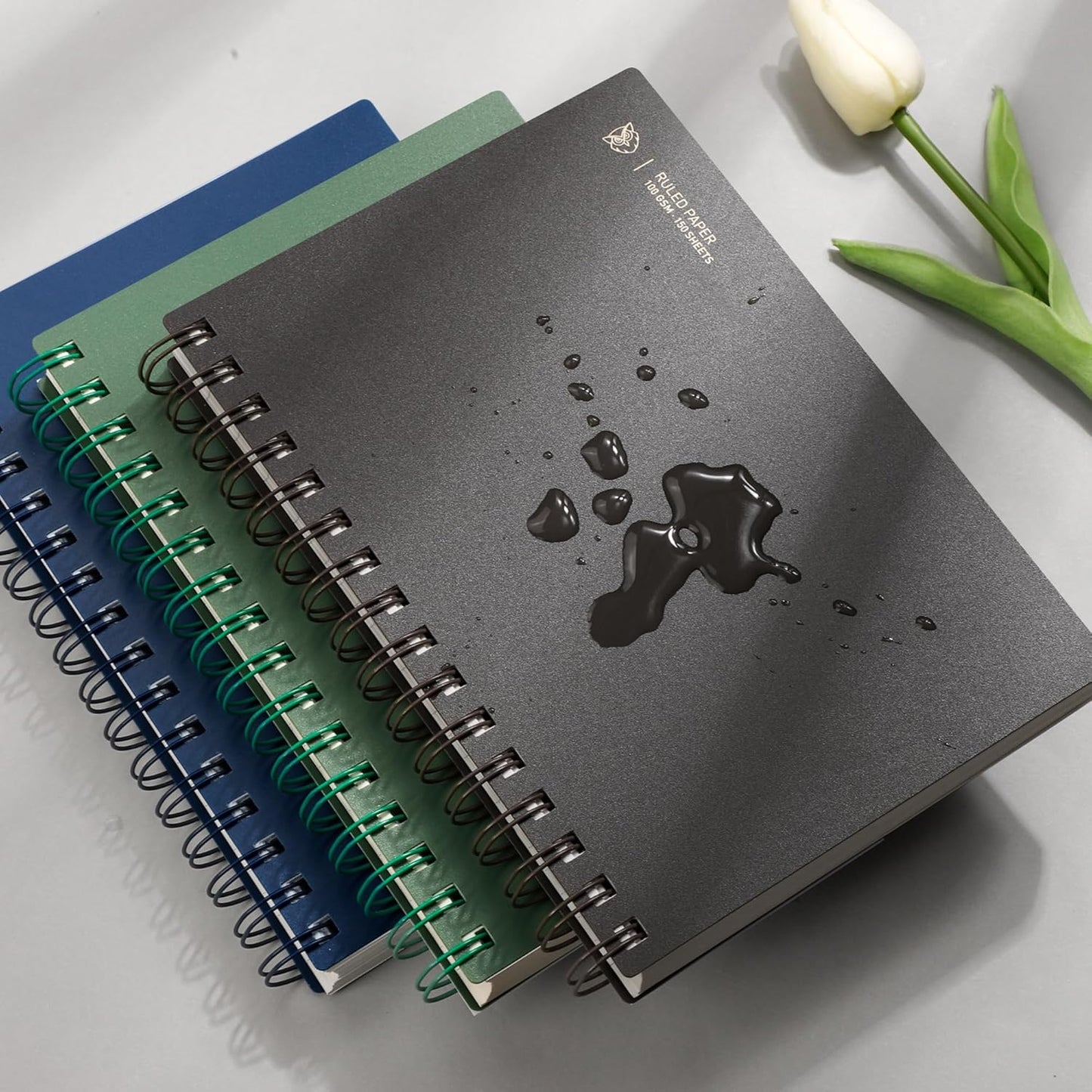 EMSHOI A5 Spiral Notebook College Ruled Lined Journal, Small 5.7" X 8.22", 300 Pages/150 Sheets, 100gsm Thick Paper, Waterproof Hardcover, for Office School Women Men Work Writing Notes, Blue