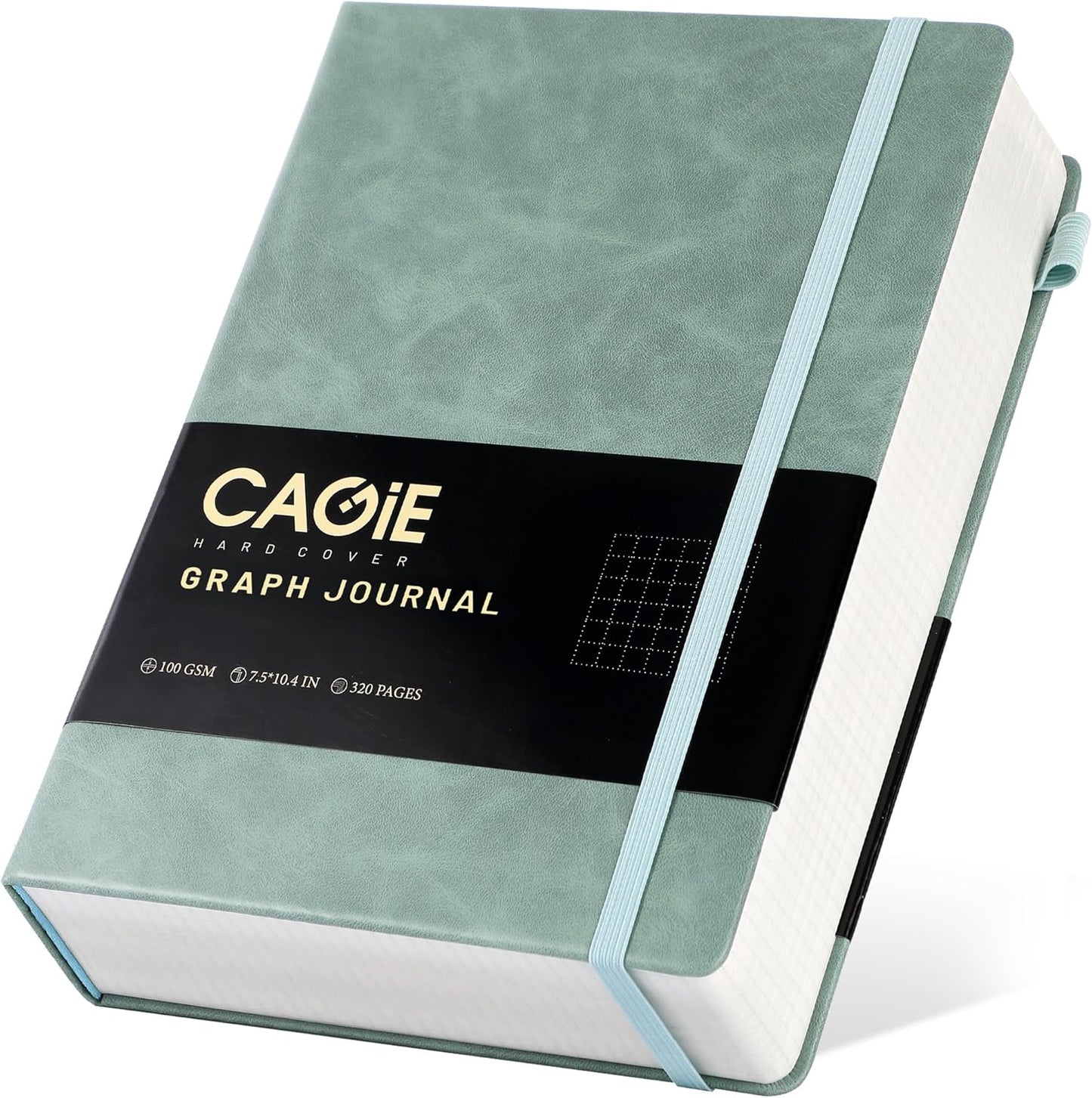 CAGIE Bullet Dotted Journal Notebook 320 Pages 100 GSM Paper Hardcover A5 Dot Grid Notebook Leather Journals for Writing Women Men Work Journaling, Green