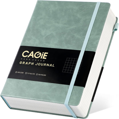 CAGIE Bullet Dotted Journal Notebook 320 Pages 100 GSM Paper Hardcover A5 Dot Grid Notebook Leather Journals for Writing Women Men Work Journaling, Green