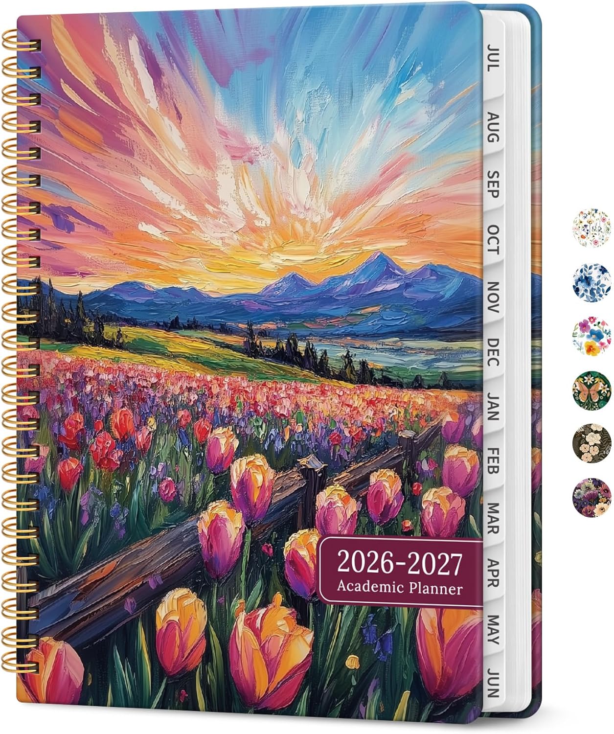 Planner 2026-2027, Academic Year Monthly and Weekly Calendar Planner, Jul 2026 - Jun 2027, Hardcover Teacher Student Planning Agenda book with Tabs, Perfect for School Office Supplies, 6.3" x 8.5" - Wildflowers
