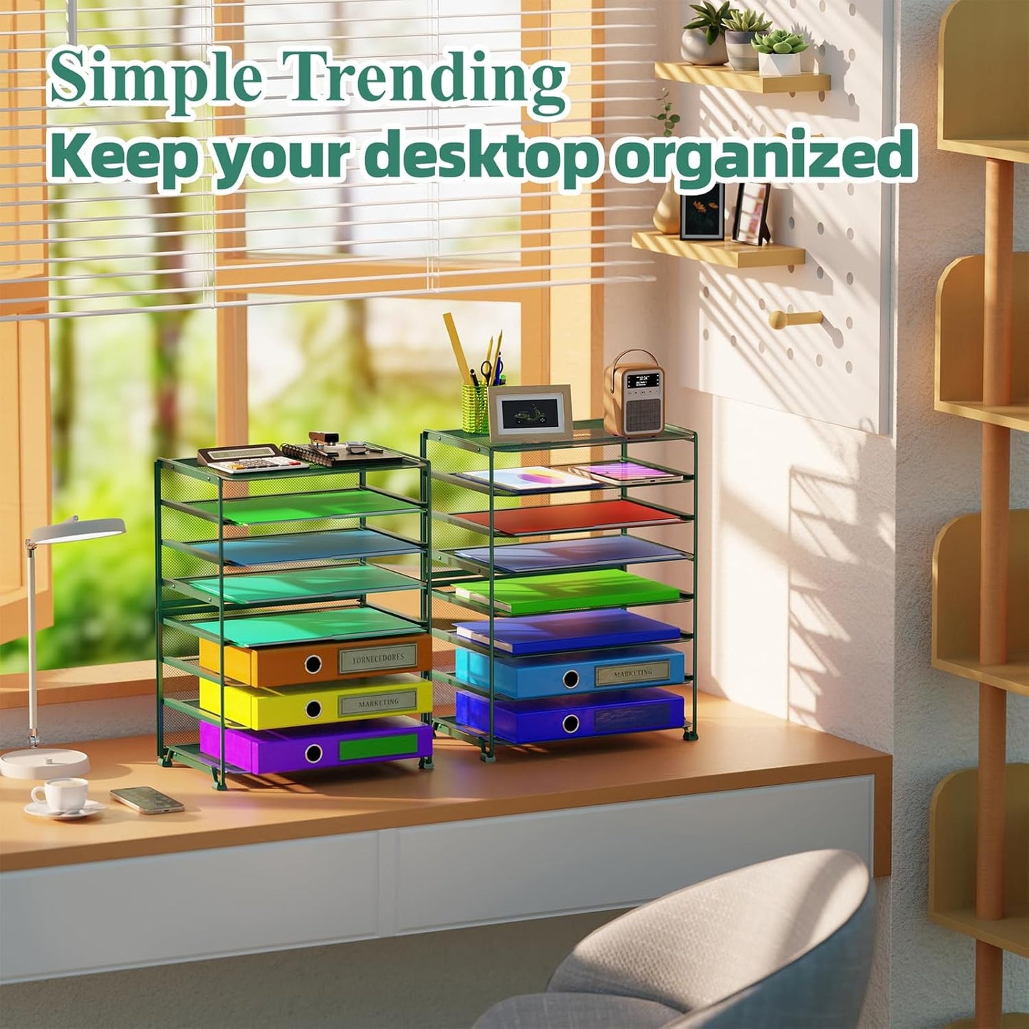 Simple Trending 2 Pack 8 Tier Letter Tray Paper - Mesh Desk File Organizer for Office School Desktop, Black