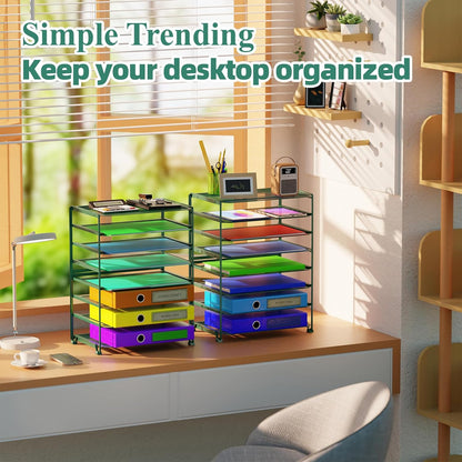 Simple Trending 2 Pack 8 Tier Letter Tray Paper - Mesh Desk File Organizer for Office School Desktop, Black