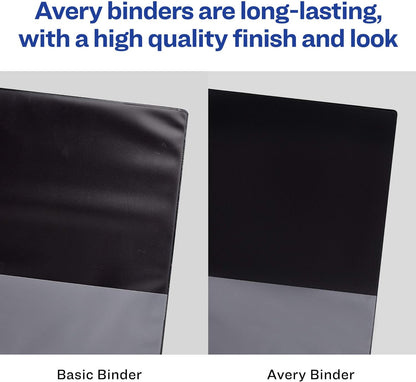 Avery Standard View 3 Ring Binders, 1.5" Round Rings, 275-Sheet Capacity, 2.1 Inch Wide Spine, White Binders, Ideal for Lightweight Organization and Occasional Referencing (4-Pack of 19201)