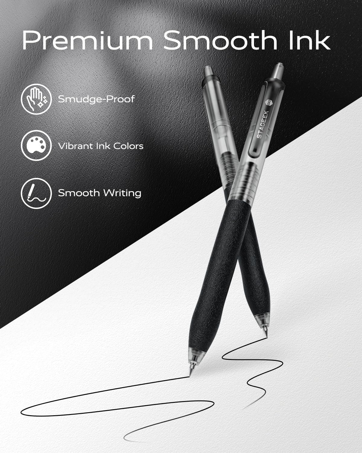 STAGEEK 0.5mm Gel Pens Fine Point Smooth Writing Pens, 12PCS Black Ink Pens, Retractable Leather-Like Black Gel Pens, Business Gel Pen for Journaling, Writing, School, Office Use (Black)