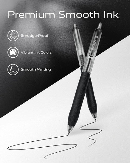 STAGEEK 0.5mm Gel Pens Fine Point Smooth Writing Pens, 12PCS Black Ink Pens, Retractable Leather-Like Black Gel Pens, Business Gel Pen for Journaling, Writing, School, Office Use (Black)