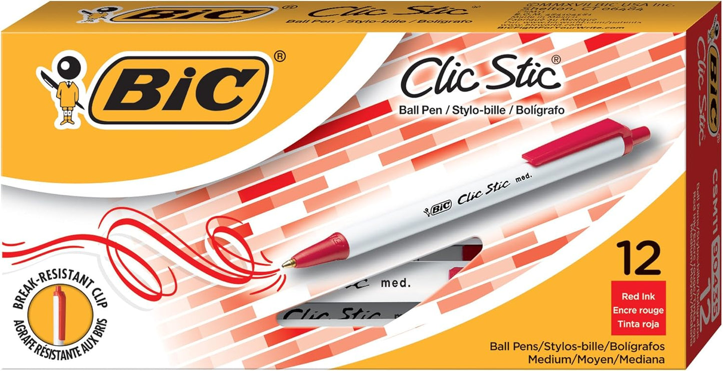 BIC Clic Stic Black Retractable Ballpoint Pens, Medium Point (1.0mm), 24-Count Pack, Round Barrel Design for Comfortable Writing