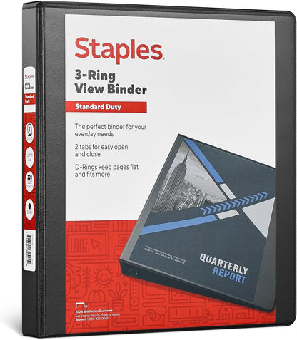 Staples Standard 2-Inch 3-Ring View Binder, Holds Up to 450 Sheets, Orange, Durable Binder for Office & School