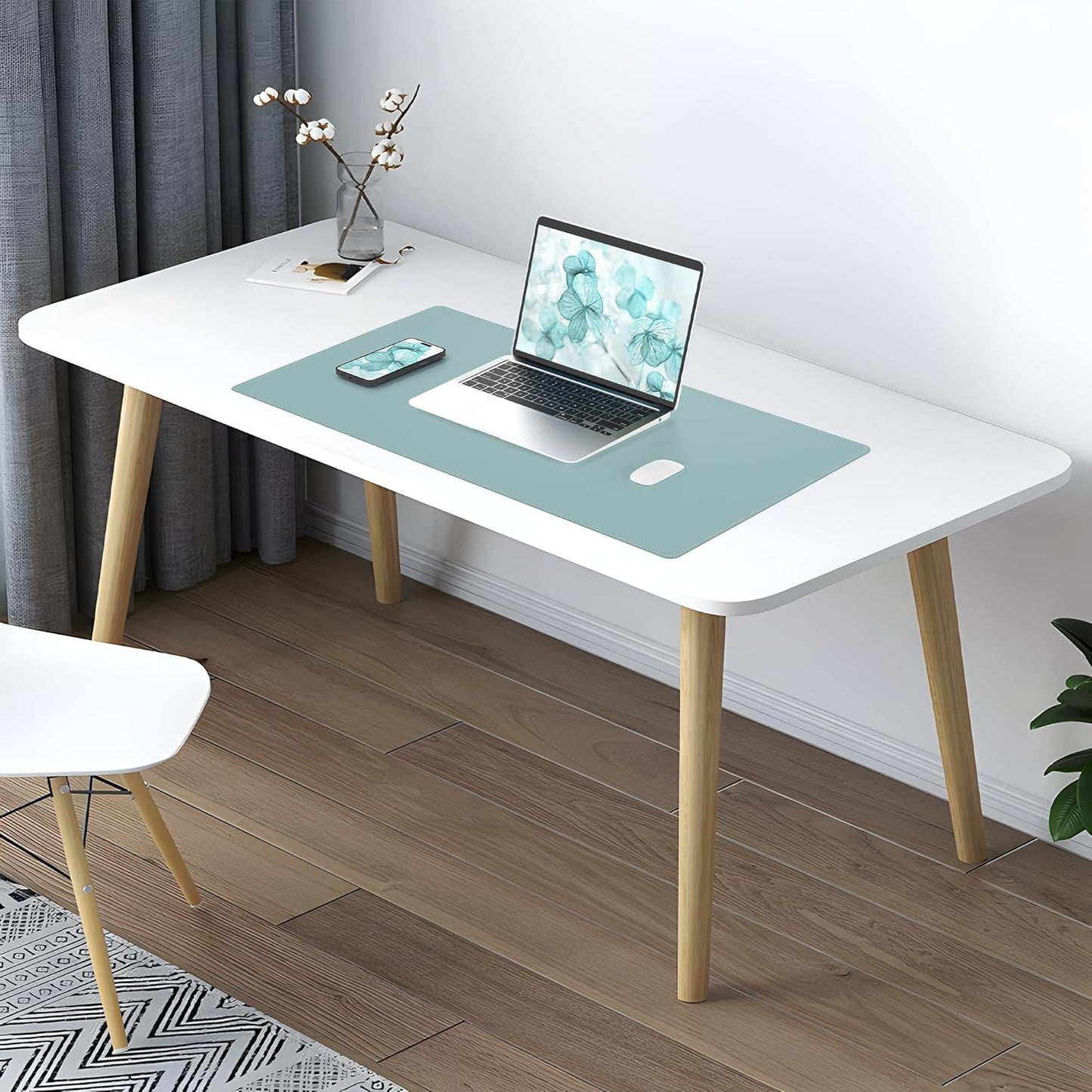 Large Desk Mat 47.2" x 17" Leather Desk Pad Protector with Natural Cork & PU Leather, Non-Slip Office Desk Mat, Large Mouse Pad, Waterproof Desk Blotter pad for Office&Home(Black)