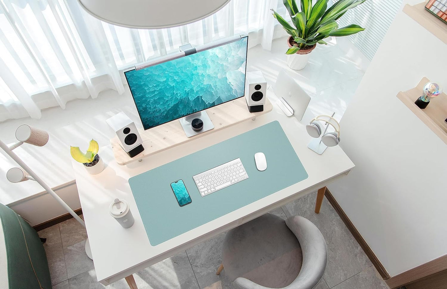 Large Desk Mat 47.2" x 17" Leather Desk Pad Protector with Natural Cork & PU Leather, Non-Slip Office Desk Mat, Large Mouse Pad, Waterproof Desk Blotter pad for Office&Home(Black)