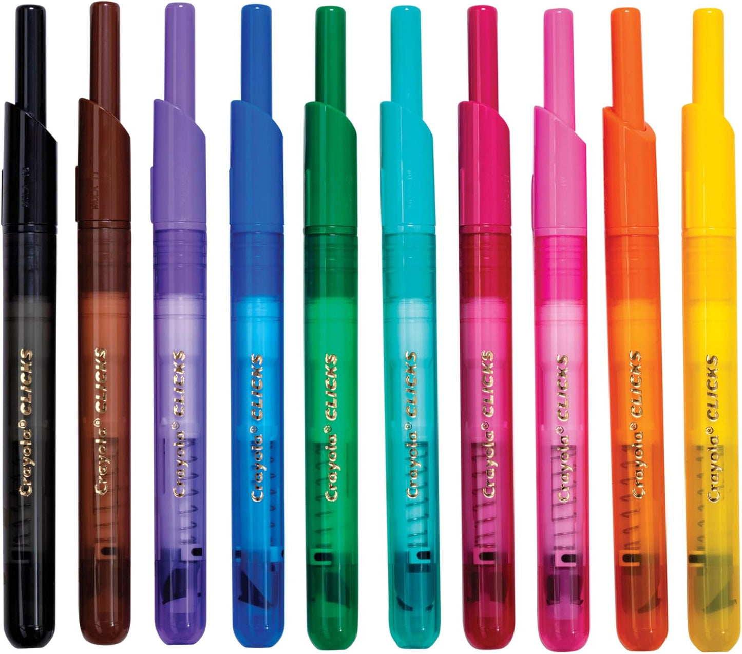 Crayola Clicks Retractable Markers Bold (10ct), Teacher Classroom School Supplies, Spring Crafts, No Dry Washable Markers for Kids