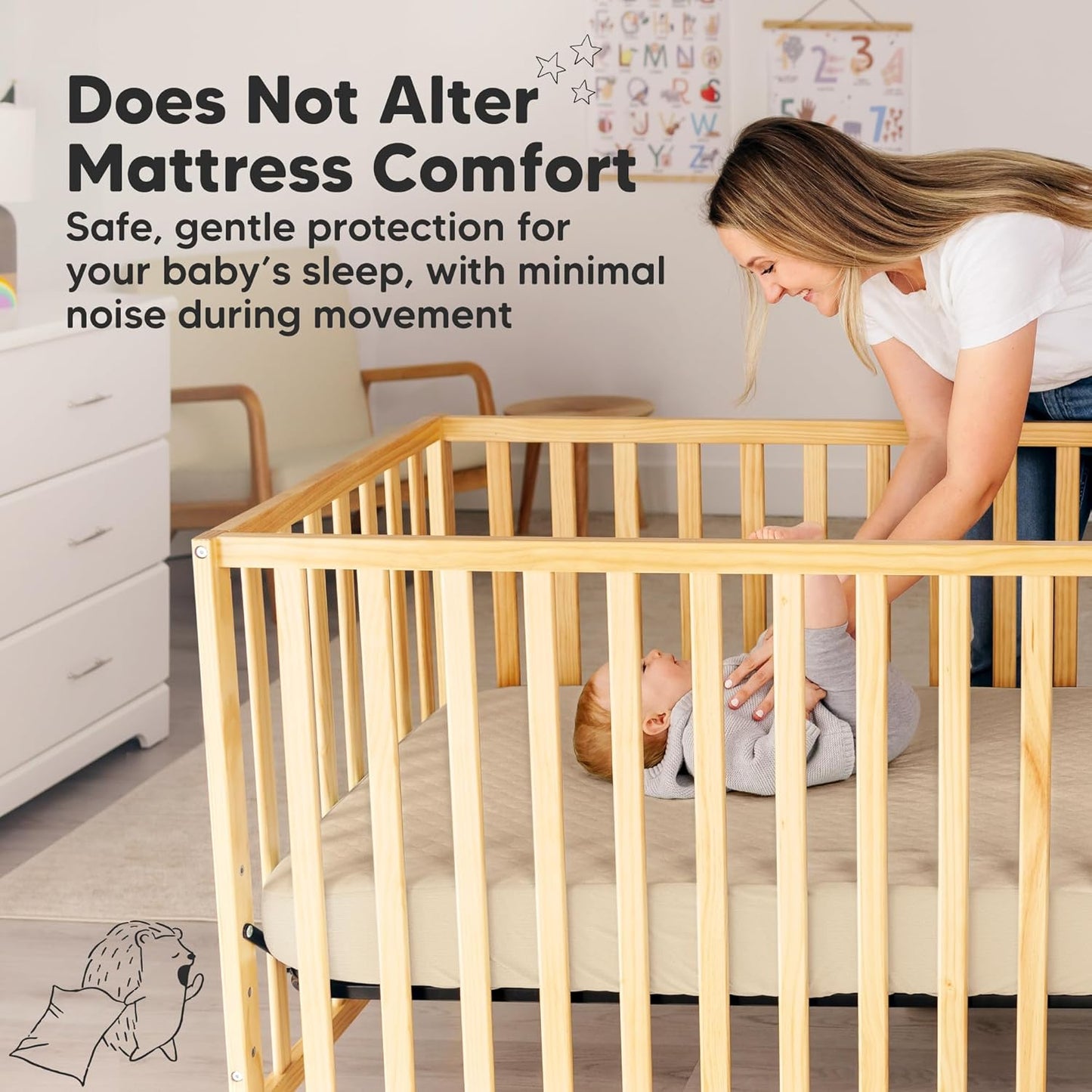 2-Pack Waterproof Crib Mattress Protector Cover Fitted - Quiet Baby Crib Mattress Pad Sheets, 52" x 28" Soft Quilted Cotton Baby Sheet, Machine Washable, Easy Fit, Durable (Soft White/Mavy)