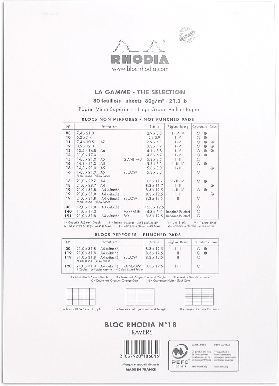 Rhodia Notepad, No18 A4, Lined - White, 8 1/4"" x 11 3/4""" (18601C)