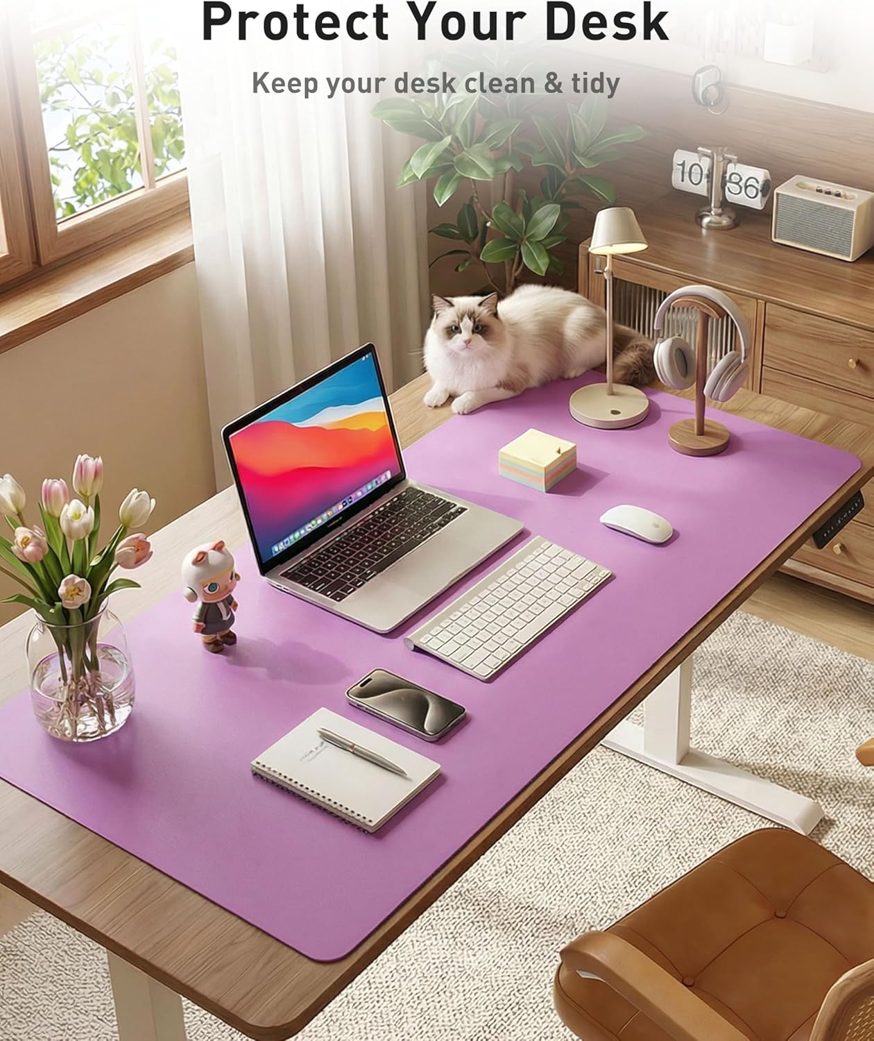 Aothia Leather Office Desk Pad Protector, Non-Slip PU Leather Desk Blotter, Waterproof Laptop Writing Mouse Pad for Office and Home, Black, 31.5" x 15.7" - Colors A