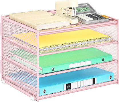 Lavatino 3-Tier Letter Tray Desk Organizer, Mesh Metal Paper File Tray Organizer for Desk, Office Supplies & Home Organization, Fits A4 Paper, Mail, Magazines & Office Accessories (Black with Handle)
