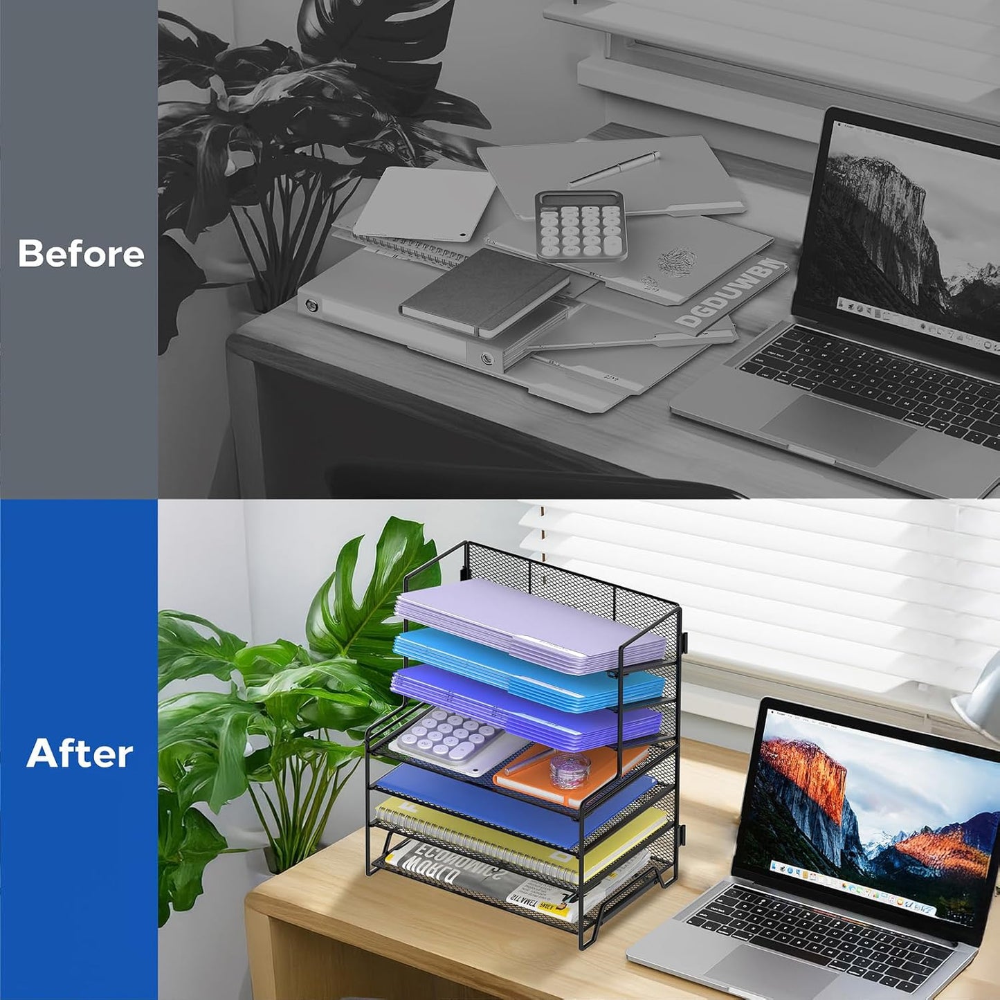 7 Tier Desk File Organizer Metal Mesh Paper Sorter Letter Tray Desktop Organizer for Home Study Office and Workspace, Black