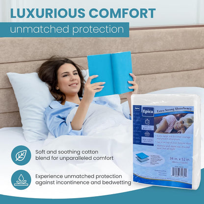 Epica Premium Ultra Plus Waterproof Sheet Protector Bed Pad, Under-pad, Quilted, Waterproof, and Washable, 34" x 52" for Children or Adults with Incontinence 34”x 52” (500 Washes ) Pack of 1