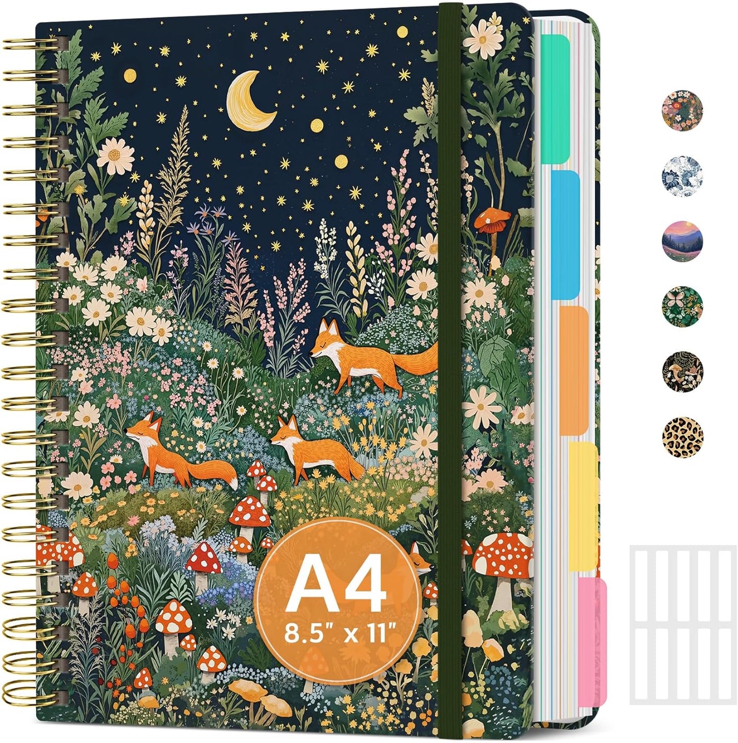 Large Spiral Notebook with Dividers & Tabs, 8.5" x 11" Hardcover 5 Subject Notebook for Work, 280 pages, College Ruled, Cute Journal for Women, Perfect for Study & Office Note Taking, Garden