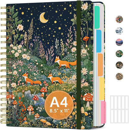 Large Spiral Notebook with Dividers & Tabs, 8.5" x 11" Hardcover 5 Subject Notebook for Work, 280 pages, College Ruled, Cute Journal for Women, Perfect for Study & Office Note Taking, Garden