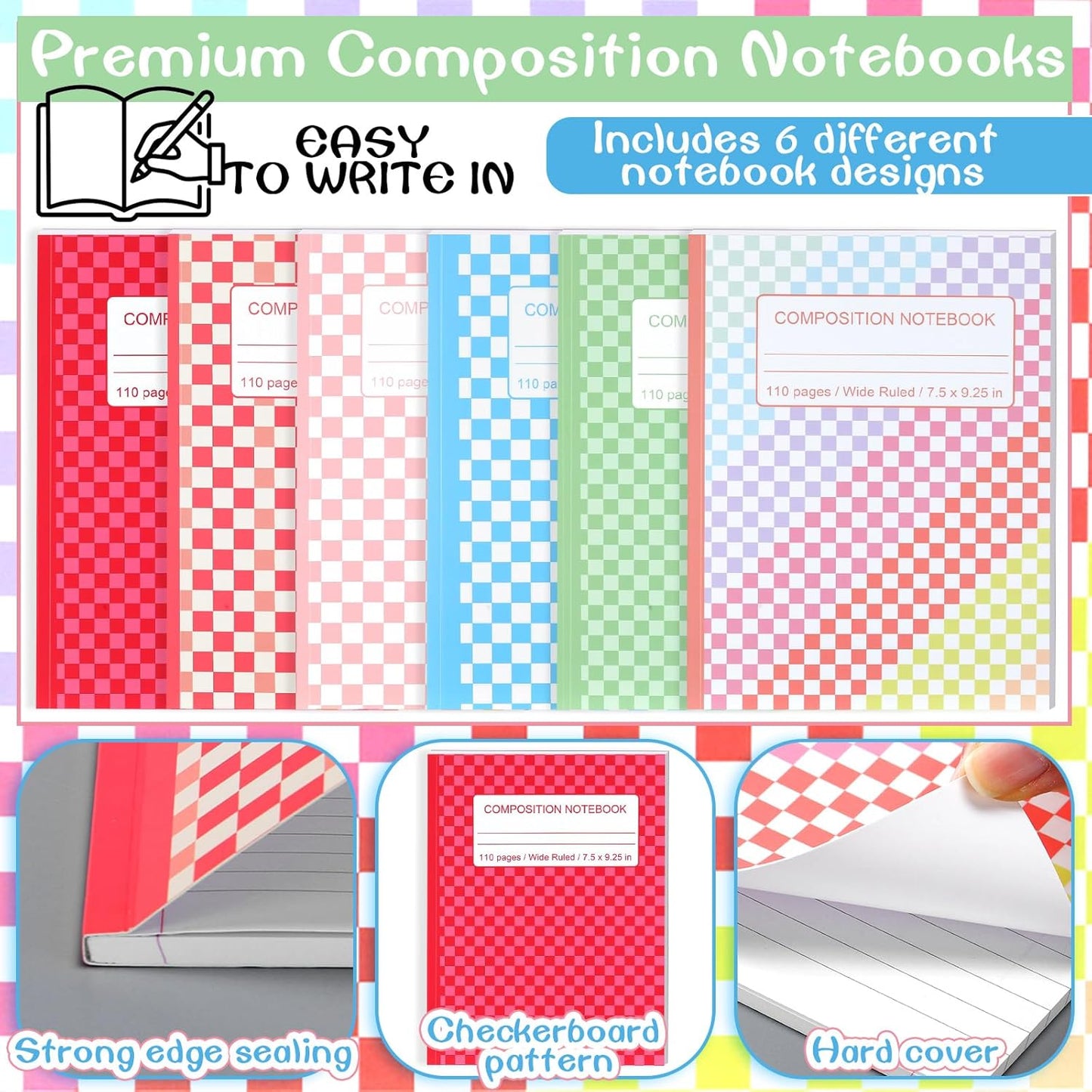Fullhawl 6 Pcs Bow Composition Notebooks, Preppy Coquette Notebook College Ruled Journal, 110 Page, Cute Back to School Gift for Teacher, Student, First Day of Schooll(Pink,9-3/4 x 7-1/2")