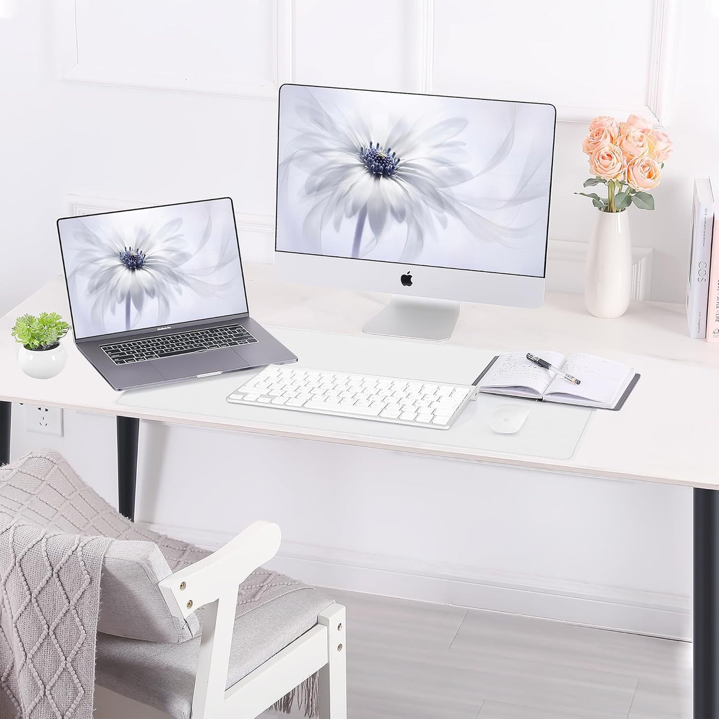 Large Desk Mat 47.2" x 17" Leather Desk Pad Protector with Natural Cork & PU Leather, Non-Slip Office Desk Mat, Large Mouse Pad, Waterproof Desk Blotter pad for Office&Home(Black)