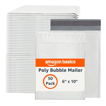 Amazon Basics Poly Bubble Mailer, 8.5" x 12" (Internal Size 8.25" x 11"), Self-Seal, 100-Pack, White/Grey