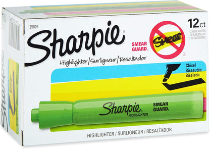 Sharpie Tank Style Highlighters, Chisel Tip, Fluorescent Green, Box of 12