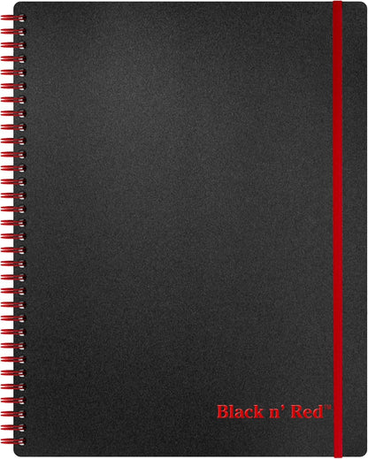 Black n' Red Notebook, Business Journal, 11" x 8", 70 Sheets, Ruled, Optik Paper, Scribzee App, Flexible Poly Cover, Wirebound, Black (K67030)