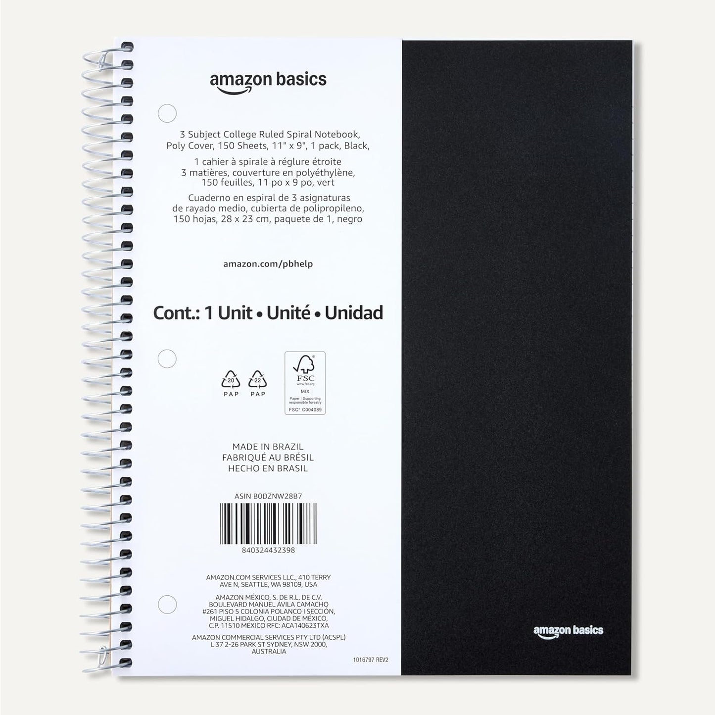 Amazon Basics 4x4 Graph Ruled Spiral Notebook, Poly Cover, 100 Sheets, 9" x 11", Coral, 3 pack