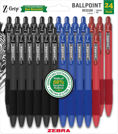 Zebra Pen Z-Grip Retractable Ballpoint Pen, Smooth-Flowing Black Ink, 1.0mm Medium Point, School & Office Supplies, Ideal for Note-Taking, Journal and Planner Use, 18-Pack (22218)