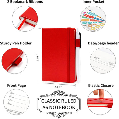 feela 3 Pack Pocket Notebook Journals with 3 Black Pens, A6 Mini Cute Small Journal Notebook Bulk Hardcover College Ruled Notepad with Pen Holder for Office School Supplies, 3.5”x 5.5”, Gray