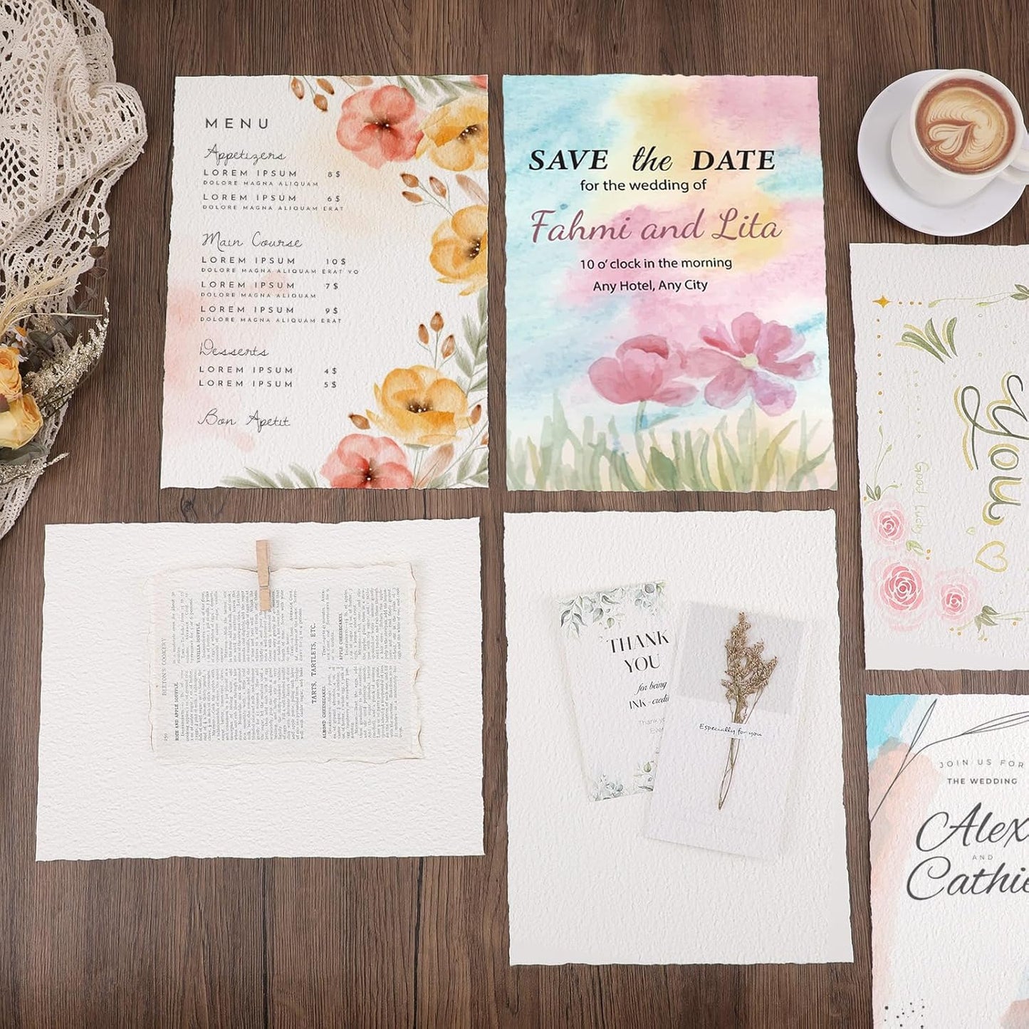 Prudiut 25 Sheets Cotton Watercolor Paper, 300 GSM Deckled Edge, 5 x 7 inch, Rough/Textured, White, for Watercolors, Wedding Invitations, Cards, Crafts