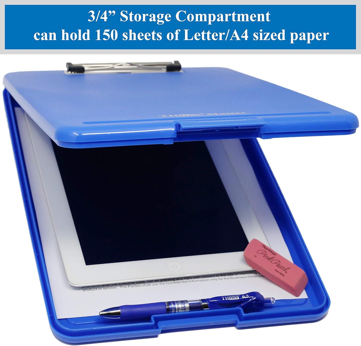 Think2Master Black Plastic Storage Clipboard. | 25% Heavier & 25% Sturdier| Heavy Duty and Won’t Flex or Bend Like Other Brands (Compare The Weight). Storage Compartment Holds 150 Letter Sized Paper.