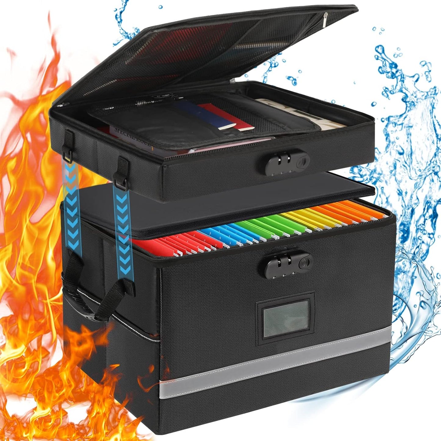 EXLIFBAG File Organizer, Fireproof File Box with Lids, Important Document Organizer Box with Lock, Portable File Folder Organizer with Handle