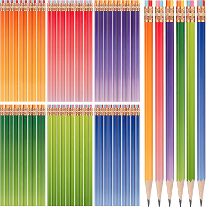 TecUnite 60 Pcs HB Pencils #2 Unsharpened Wood Cased Pencils with Eraser Hexagonal Pencil Cute Graphite No 2 Pen for Adults Gifts Exam School Office Sketching Learning (Wood Color, Silver)