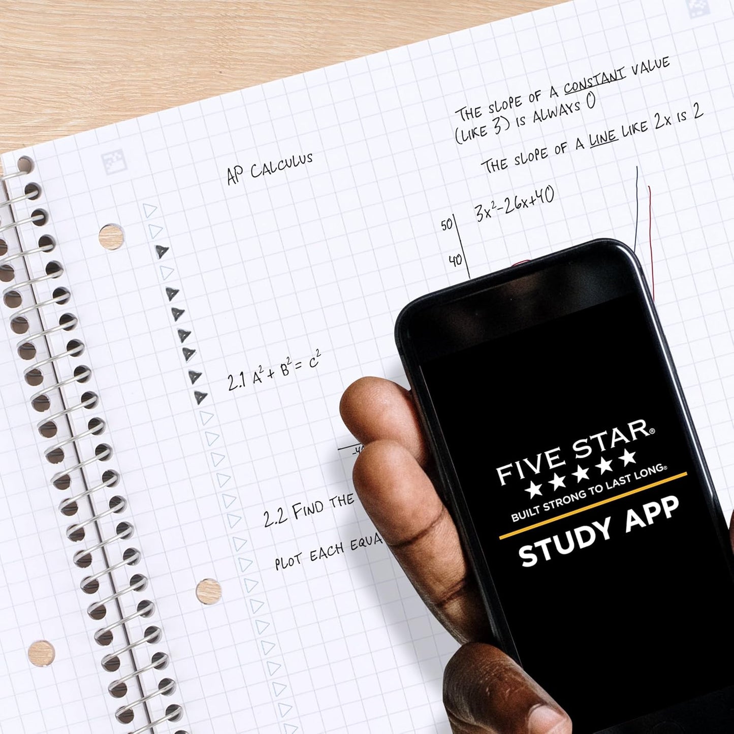 Five Star Spiral Notebook + Study App, 1 Subject, Graph Ruled Paper, 8-1/2" x 11", 100 Sheets, Fights Ink Bleed, Water Resistant Cover, Tidewater Blue (06190AA4)