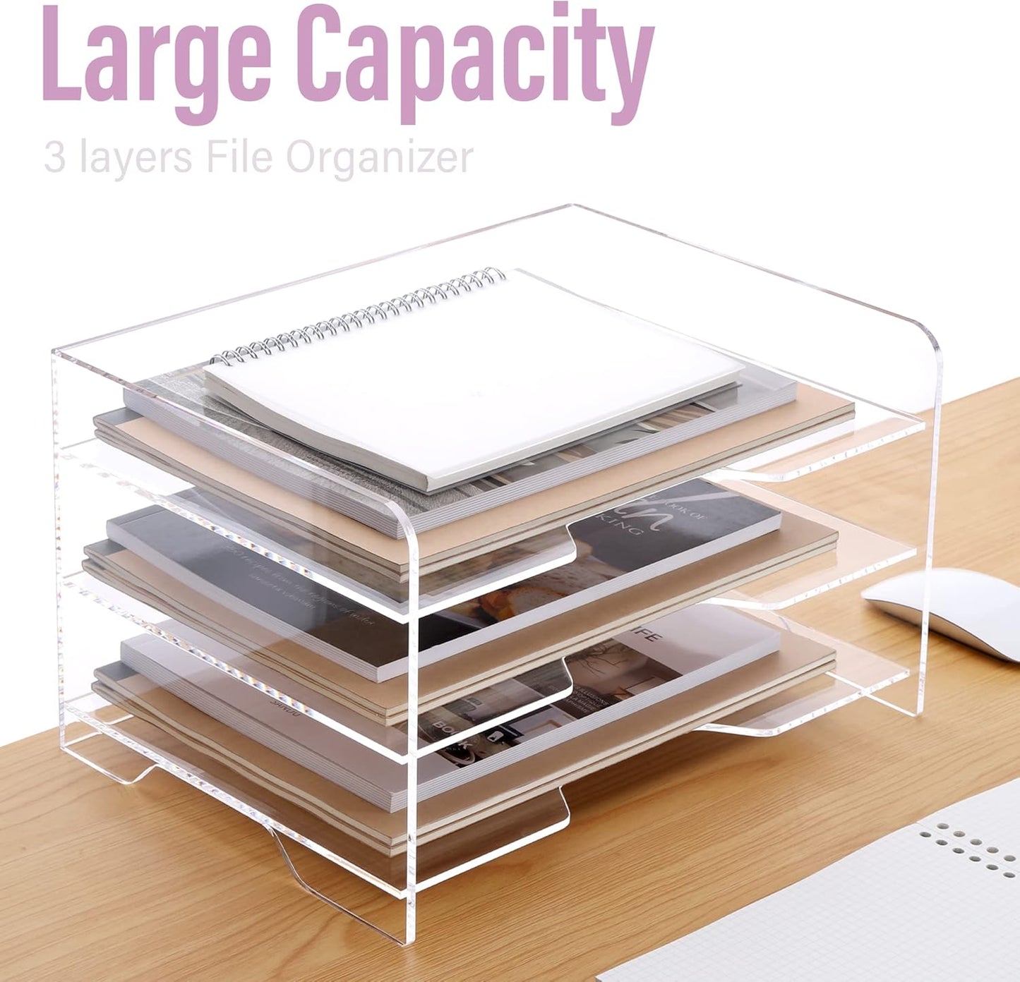 2 Pack- Stackable Paper Letter Tray, A4 File Tray Desk Organizer, Acrylic Desk Organizers and Accessories Sorter, Clear Workspace Office Supplies Organizers, 12.4inx8.86inx3.46in