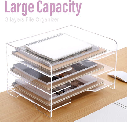 2 Pack- Stackable Paper Letter Tray, A4 File Tray Desk Organizer, Acrylic Desk Organizers and Accessories Sorter, Clear Workspace Office Supplies Organizers, 12.4inx8.86inx3.46in