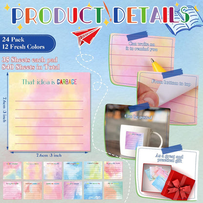 Yinder 48 Pcs Inspirational Sticky Notes Cute Motivational Sticky Notes Pad End of Year Employee Appreciation Gifts Bulk for Teacher Nurse Coworkers Office Supplies 3 x 3'' (Thank You,Dark Color)