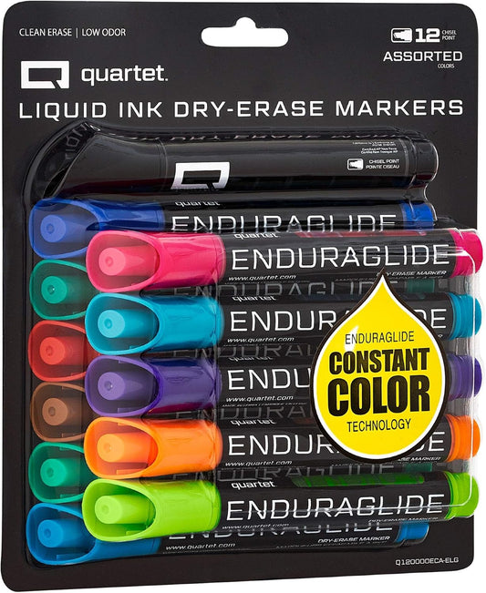 Quartet Dry Erase Markers, Whiteboard Markers, Chisel Tip, EnduraGlide, White Board Dry Erase Pens for Teachers, Home, School & Office Supplies, Assorted Colors, 12 Pack (Q120000ECA)