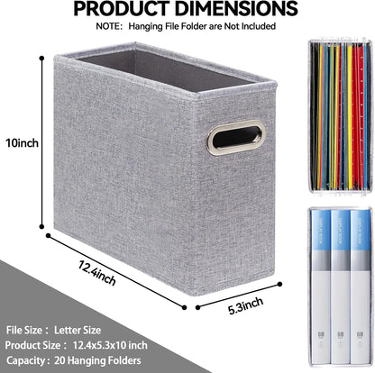 4 Pack Letter Size File Storage Box Collapsible, Fabric Hanging File Folders Organizer, Portable Office Document Holder with Metal Handle, Smooth PVC Rails, Beige