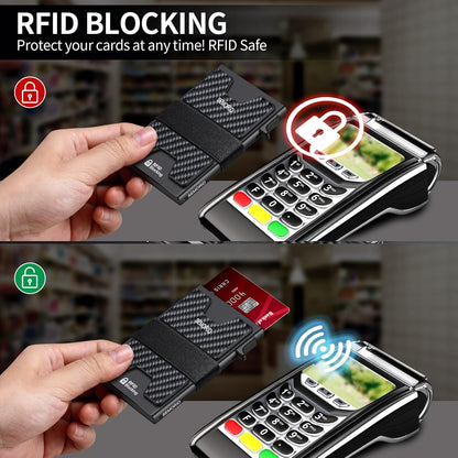 SEMORID Slim Aluminum Card Holder Wallet for Men, Durable Expandable Backplate, RFID Blocking Minimalist Metal Pop Up Wallet, Holds 12+ Cards Plus Cash (Black)