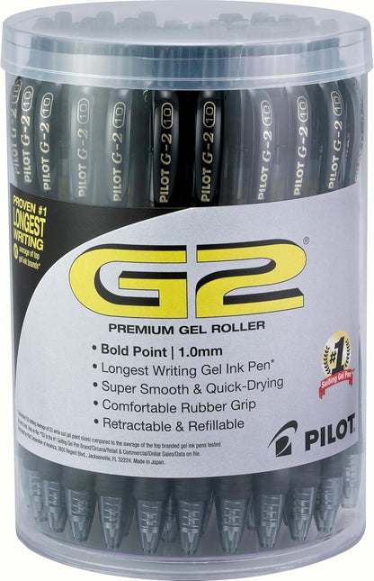 Pilot G2 Premium Gel Pens, Black Pens, Bold Point 1 mm, Tub of 48, Black
