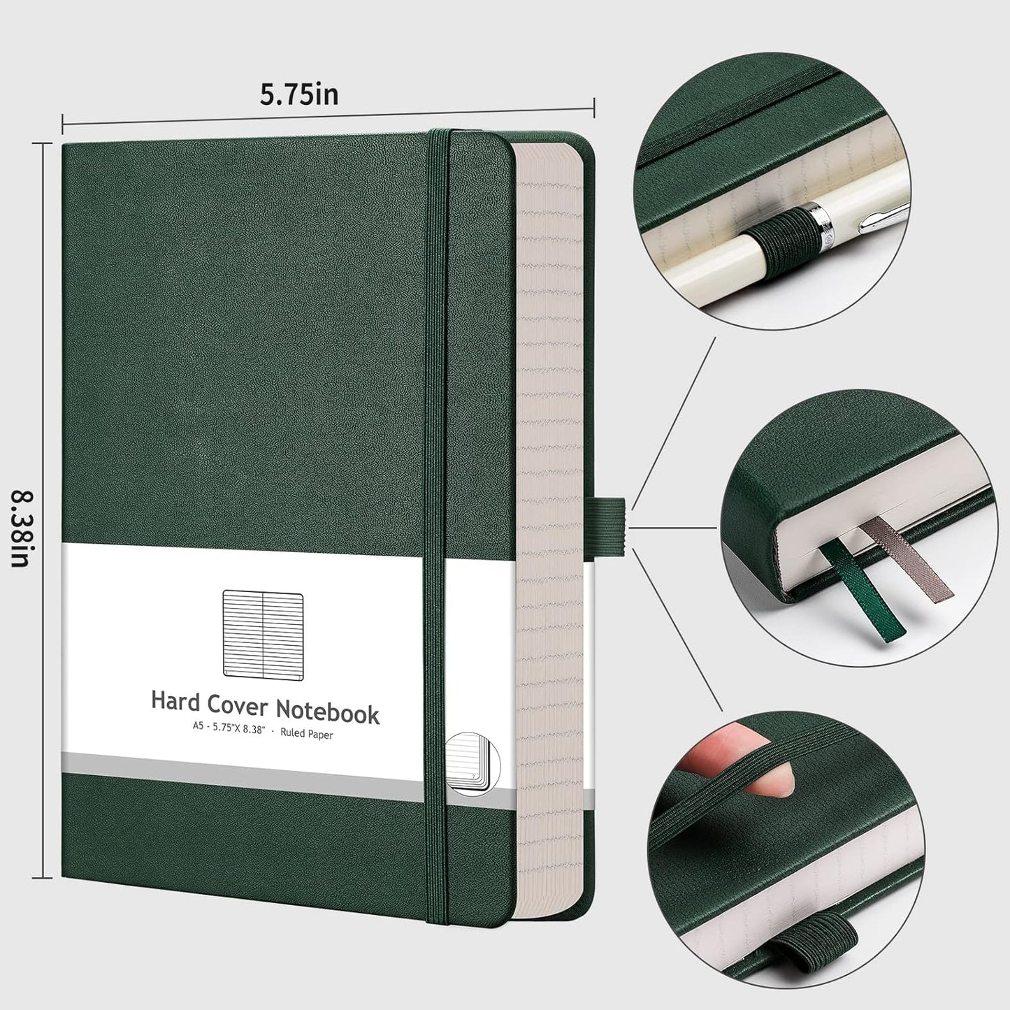 AHGXG 8.5''×11'' Notebook College Ruled - Large A4 Notebook Lined Journal - 320 Pages Thick Journal for Writing, 100gsm Thick Paper, Leather Softcover, for Work School - Black