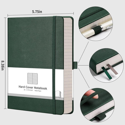 AHGXG 8.5''×11'' Notebook College Ruled - Large A4 Notebook Lined Journal - 320 Pages Thick Journal for Writing, 100gsm Thick Paper, Leather Softcover, for Work School - Black